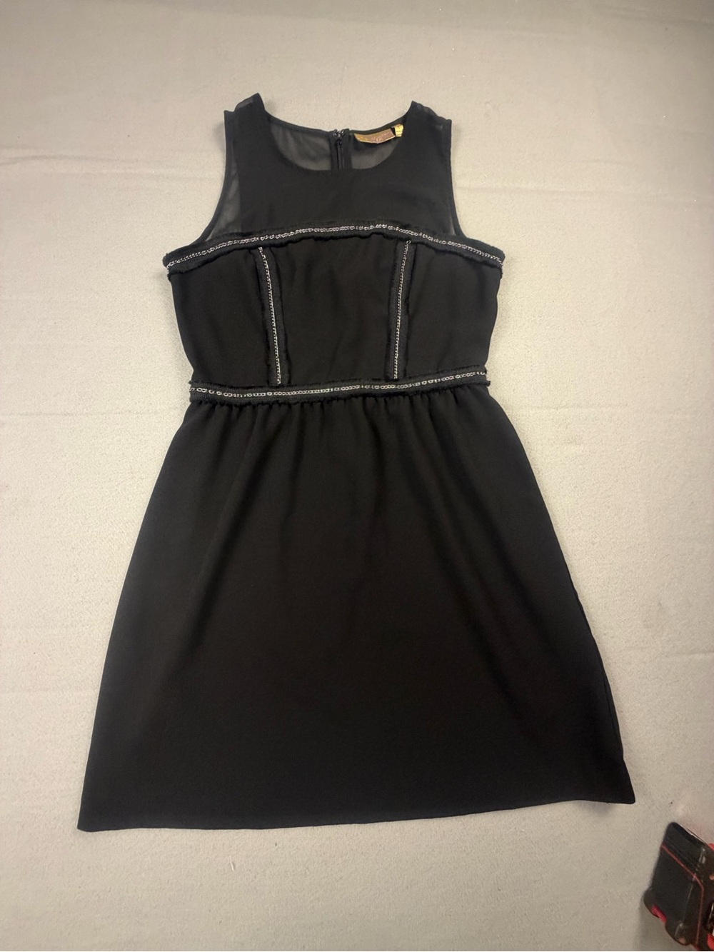 princess vera wang Black Sleeveless Mini Dress with Sheer Yoke